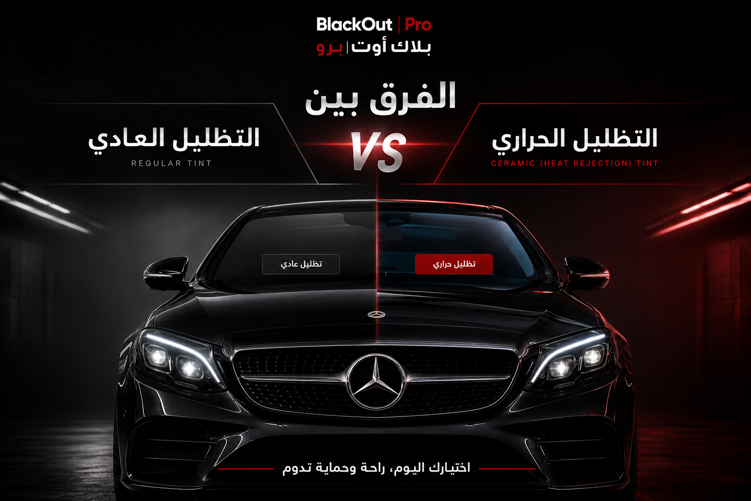 الفرق بين التظليل العادي والتظليل الحراري (النانو سيراميك) 2026| BlackOutPro